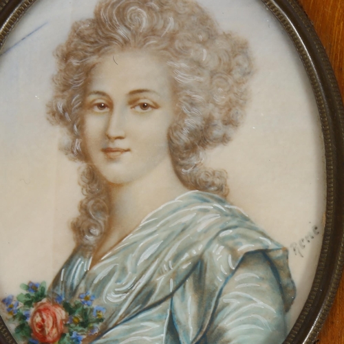 223 - 18th/19th century French School, miniature watercolour portrait on ivory of a young woman, signed Re... 