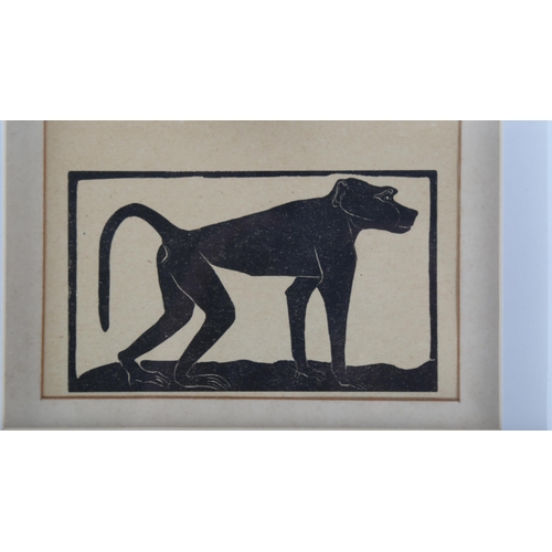 226 - Eric Daglish, woodcut print, study of a baboon, 1921, image 7.5cm x 13cm, framed