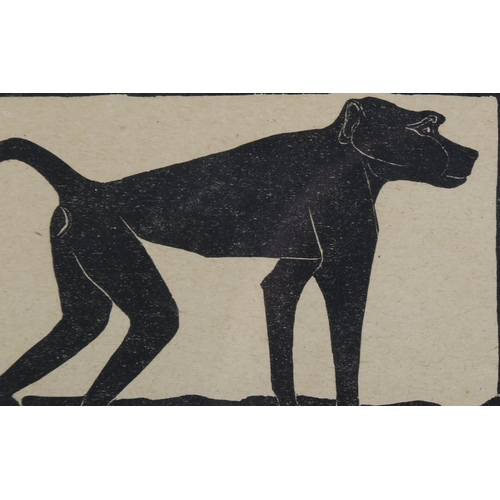 226 - Eric Daglish, woodcut print, study of a baboon, 1921, image 7.5cm x 13cm, framed