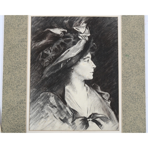 234 - Attributed to John Singer Sargent (1856 - 1925), charcoal on paper, portrait study of Gertrude Kings... 