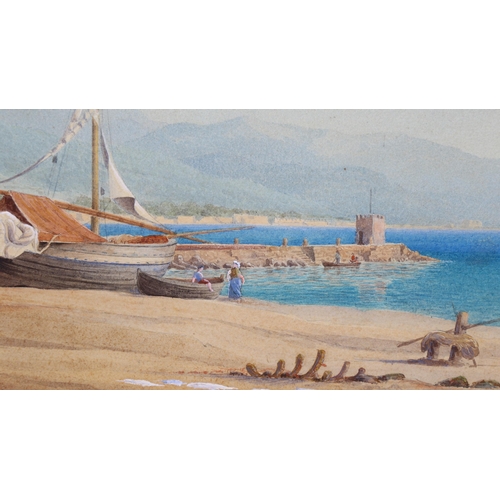 240 - 19th century Italian School, watercolour, fishing harbour scene, unsigned, dated 1876 on reverse of ... 