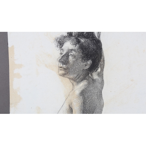 241 - Edith Oenone Somerville (Irish 1857 - 1949), charcoal on paper, nude study, remains of original labe... 