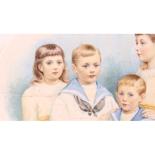 242 - C J Durham, 19th century watercolour, group portrait of children, signed and dated 1884, image 48cm ... 