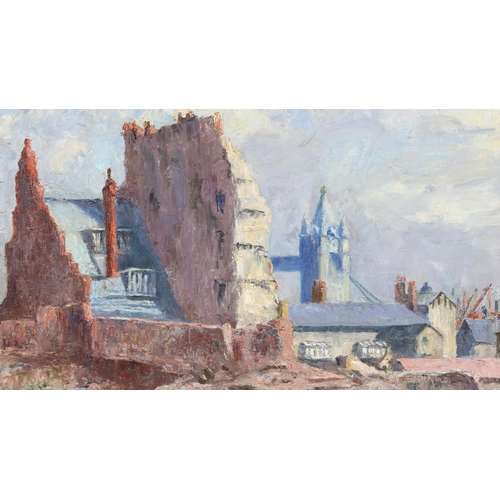 248 - Noel Bligh (1888 - 1984), oil on canvas, bomb damaged buildings near Tower Bridge, signed, 51cm x 61... 