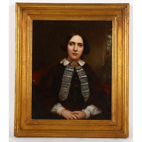 252 - 19th century British School, oil on board, portrait of a woman, unsigned, 26cm x 21cm, framed