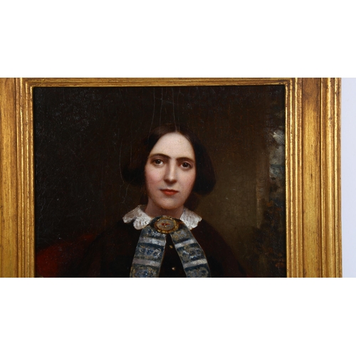 252 - 19th century British School, oil on board, portrait of a woman, unsigned, 26cm x 21cm, framed