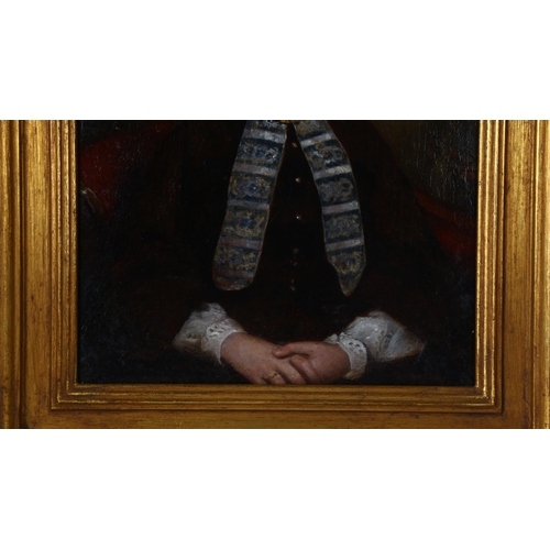 252 - 19th century British School, oil on board, portrait of a woman, unsigned, 26cm x 21cm, framed