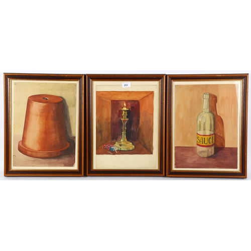 253 - Thomas Breeze, 3 watercolours, still lives, 37cm x 27cm, framed (3)