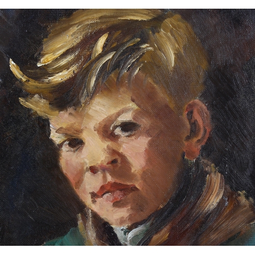 255 - M Pullman, oil on canvas, portrait of a boy scout, signed with monogram dated 1953, with parts of or... 