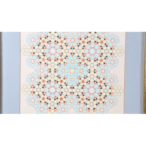 256 - 2 mixed media geometric compositions, unsigned, largest 45cm across, framed (2)