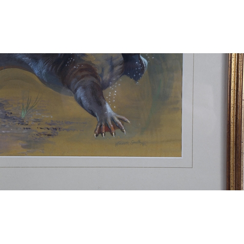 262 - Kenneth Smith, watercolour, otter and fish, signed and dated 1980, 30cm x 39cm, framed