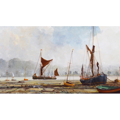 263 - William Francis Burton (1907 - 1995), oil on canvas, summer mist Pin Mill, signed, 40cm x 60cm, fram... 