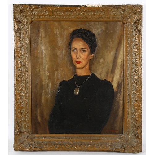 268 - B M Curton?, oil on canvas, portrait of Joyce Smith, signed and dated 1946, 60cm x 49cm, framed, tog... 