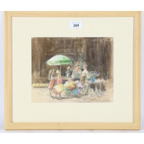 269 - Audrey Lanceman (born 1931), watercolour, flower market, signed, 20cm x 24cm, framed