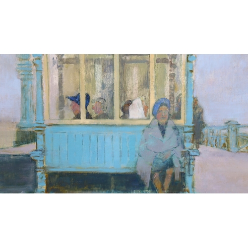 271 - Audrey Lanceman (born 1931), oil on board, the promenade shelter, signed, 30cm x 43cm, framed