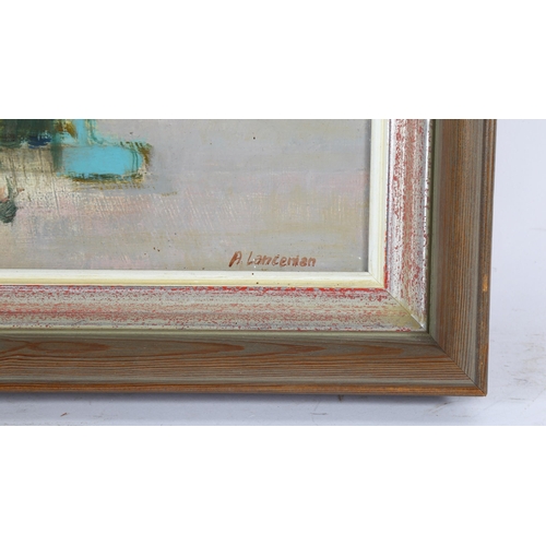 271 - Audrey Lanceman (born 1931), oil on board, the promenade shelter, signed, 30cm x 43cm, framed