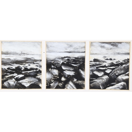 274 - Terence Warren, triptych of watercolours, monochrome seascapes, unsigned with Royal College of Art E... 