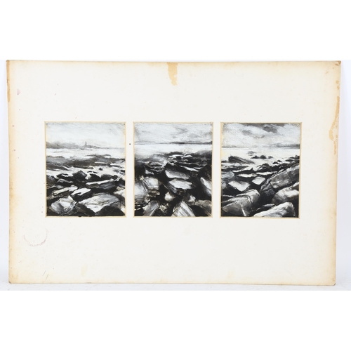 274 - Terence Warren, triptych of watercolours, monochrome seascapes, unsigned with Royal College of Art E... 