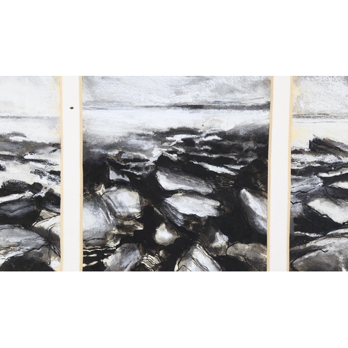 274 - Terence Warren, triptych of watercolours, monochrome seascapes, unsigned with Royal College of Art E... 