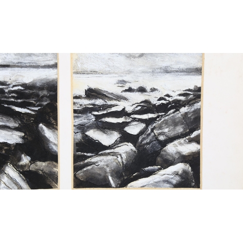 274 - Terence Warren, triptych of watercolours, monochrome seascapes, unsigned with Royal College of Art E... 