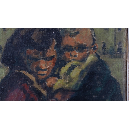 277 - Mid-20th century oil on canvas laid on board, possibly Russian, portrait of a woman and child, unsig... 