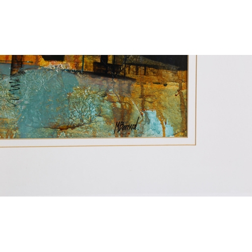 280 - Mike Bernard, mixed media on paper, abstract scene in Venice, signed, 52cm x 72cm, framed