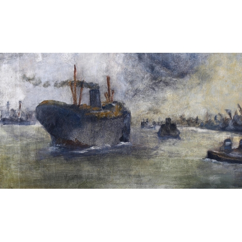 285 - Early to mid-20th century British School, oil on canvas, harbour scene, unsigned, 64cm x 75cm, unfra... 