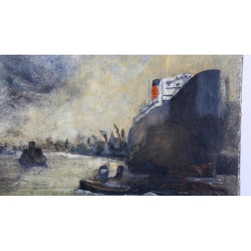 285 - Early to mid-20th century British School, oil on canvas, harbour scene, unsigned, 64cm x 75cm, unfra... 