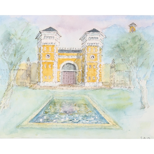 291 - Sam Beazley, watercolour, palace buildings, signed, 25cm x 30cm, framed