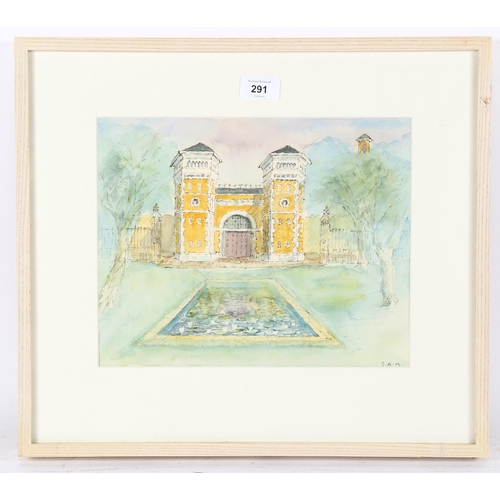 291 - Sam Beazley, watercolour, palace buildings, signed, 25cm x 30cm, framed