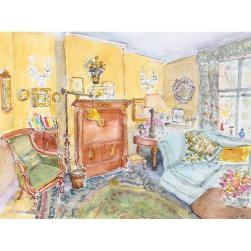 295 - Sam Beazley, watercolour, interior scene, signed, 27cm x 35cm, framed