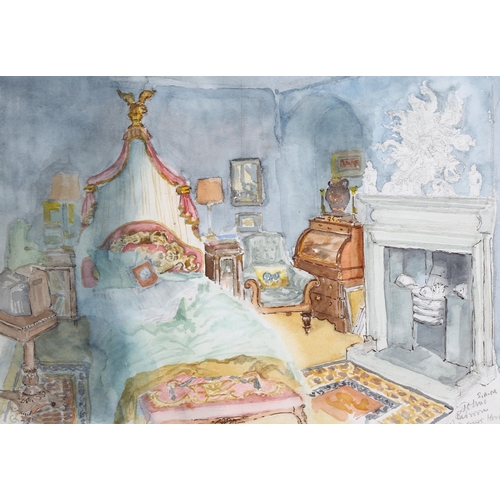 296 - Sam Beazley, watercolour, interior scene, signed, 27cm x 35cm, framed