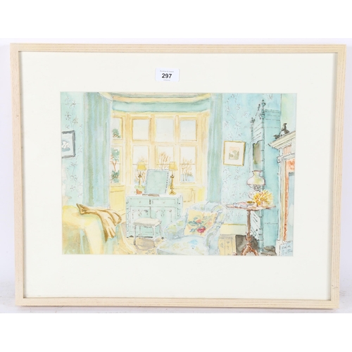 297 - Sam Beazley, watercolour, interior scene, signed, 27cm x 35cm, framed