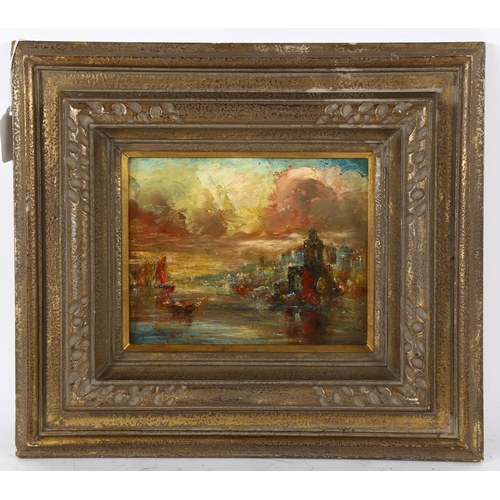 306 - P Gillini, oil on board, impressionist scene in Venice, signed, 16cm x 21cm, framed