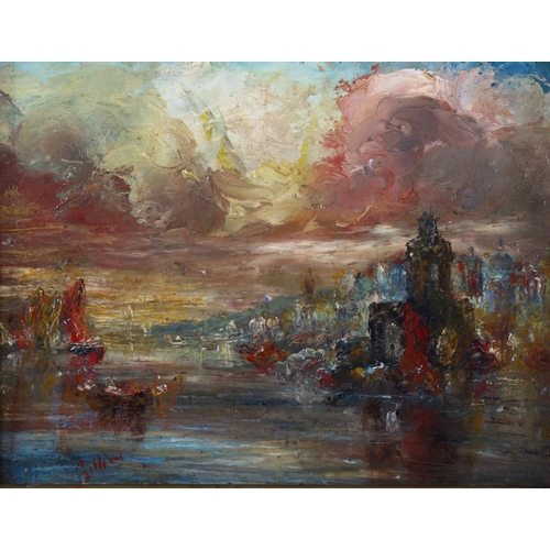 306 - P Gillini, oil on board, impressionist scene in Venice, signed, 16cm x 21cm, framed