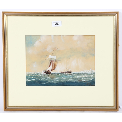 310 - Anthony Skuse, watercolour, marine scene, signed, 20cm x 28cm, framed