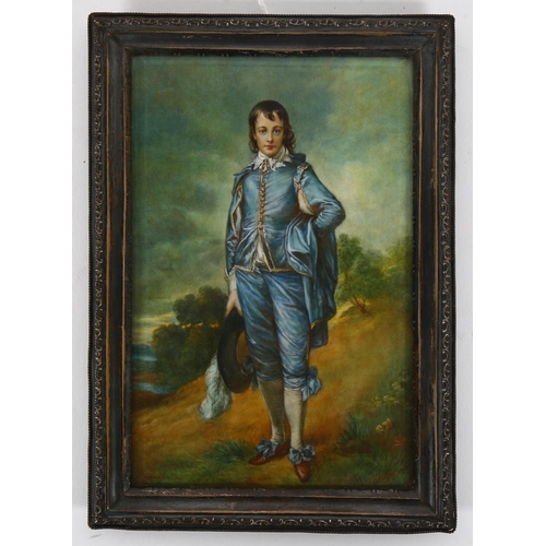 311 - 19th century miniature painting on ivorine, after Thomas Gainsborough, The Blue Boy, signed with mon... 