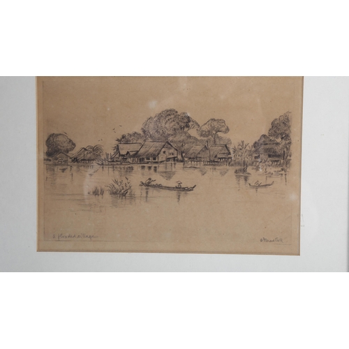 312 - E MacColl, 4 ink and pencil drawings, scenes in Burma, early 20th century, all signed, framed (4)