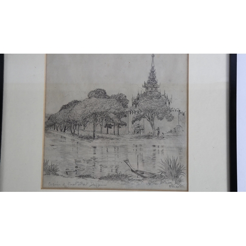 312 - E MacColl, 4 ink and pencil drawings, scenes in Burma, early 20th century, all signed, framed (4)