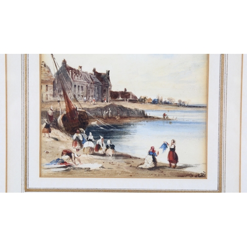 314 - 19th century watercolour, Continental harbour scene, signed with monogram EDA, 17cm x 15cm, framed