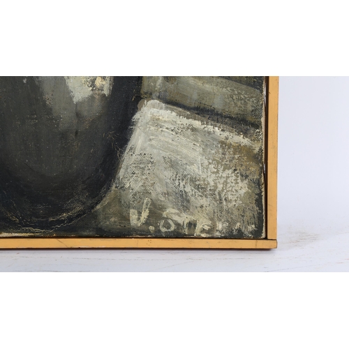 318 - J Steele, mid-20th century oil on canvas, still life signed and inscribed verso with date 1956, 60cm... 