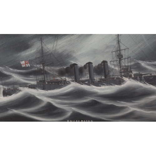 321 - First War Period watercolour, HMS Bedford on stormy seas by moonlight, unsigned, 40cm x 54cm, framed