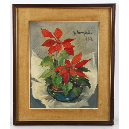 328 - G Bruglette?, oil on canvas, still life, signed and dated 1922, 50cm x 40cm, framed