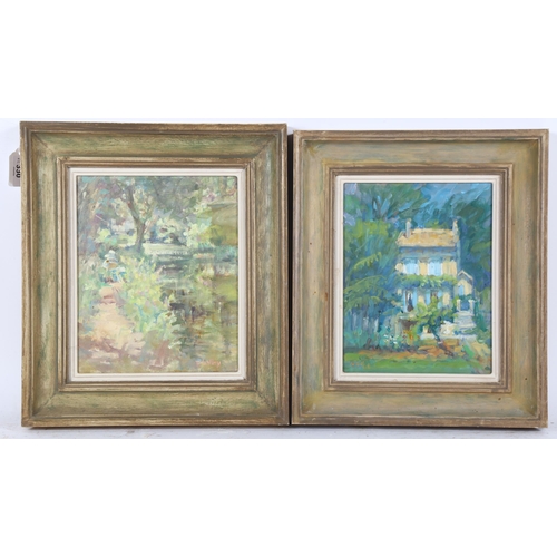 330 - Virginia Ridley, pair of oils on board, rural scenes, signed, 25cm x 20cm, framed