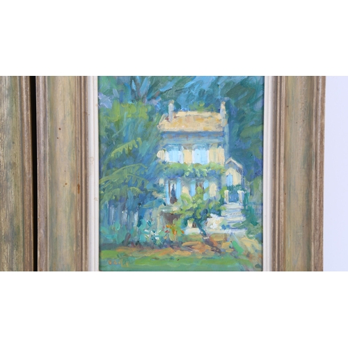 330 - Virginia Ridley, pair of oils on board, rural scenes, signed, 25cm x 20cm, framed