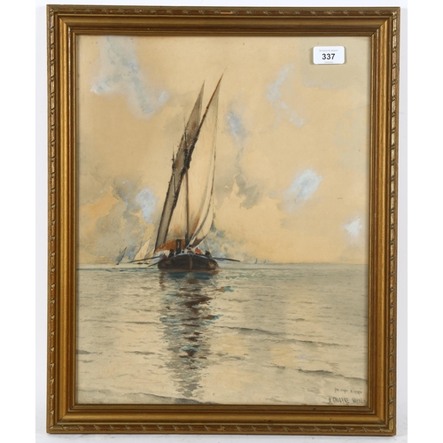 337 - After Baldomero Galofre (1849 - 1902), watercolour, sailing barge, 46cm x 36cm, framed