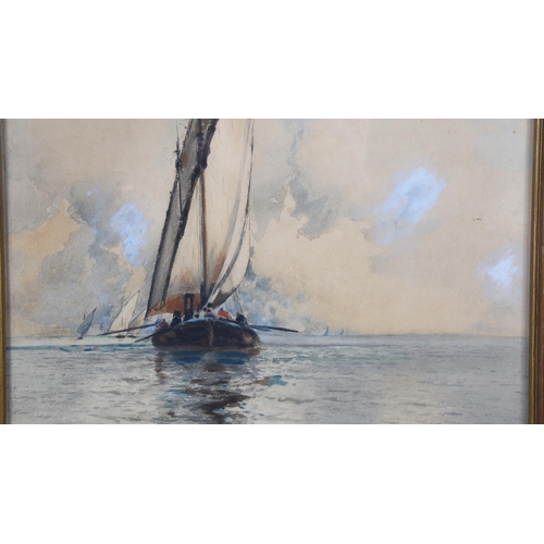 337 - After Baldomero Galofre (1849 - 1902), watercolour, sailing barge, 46cm x 36cm, framed