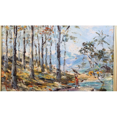 341 - Donald Ramanyake, Oil on board, forest scene, 18cm x 24cm, framed