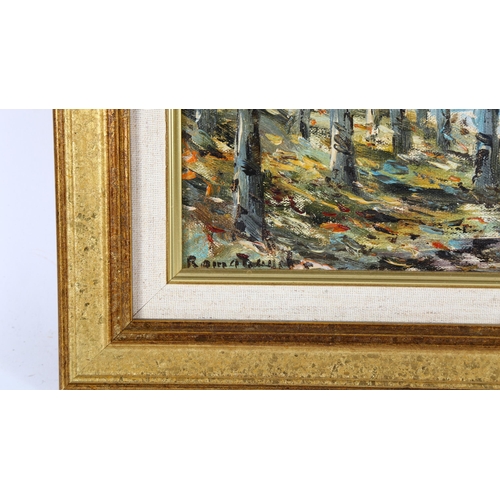 341 - Donald Ramanyake, Oil on board, forest scene, 18cm x 24cm, framed