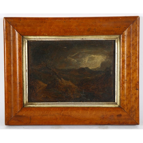 344 - Attributed to Barker of Bath, 19th century oil on board, storm swept landscape, unsigned with Bath l... 